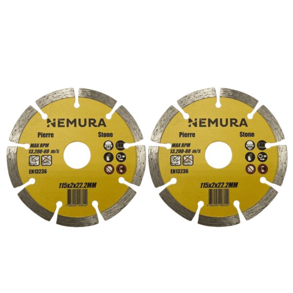 Lot de 2 disques diamant 115mm pour béton pierre et brique (115 X 2.0 X 22.2MM)