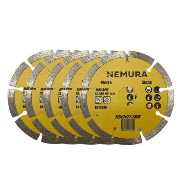 Lot de 5 disques diamant 115mm pour béton pierre et brique (115 X 2.0 X 22.2MM)