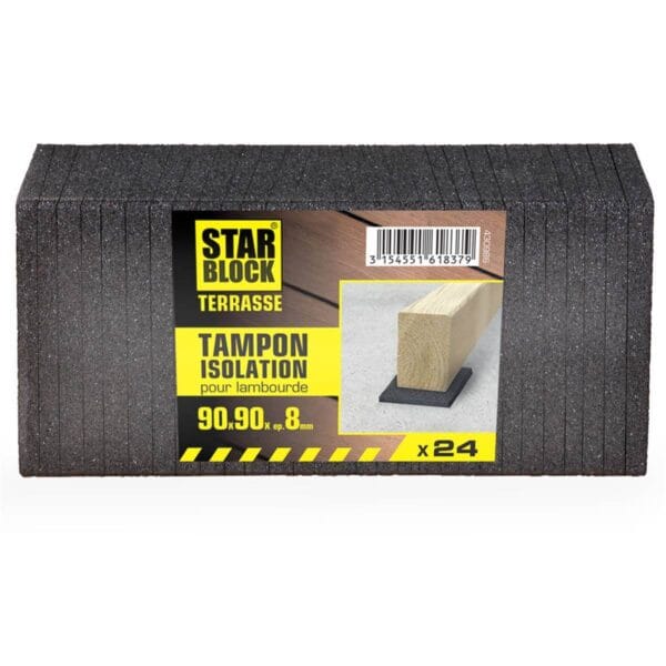 Meilleur prix Lot 24 tampons d'isolation pour lambourdes en caoutchouc aggloméré. 90x90mm en solde