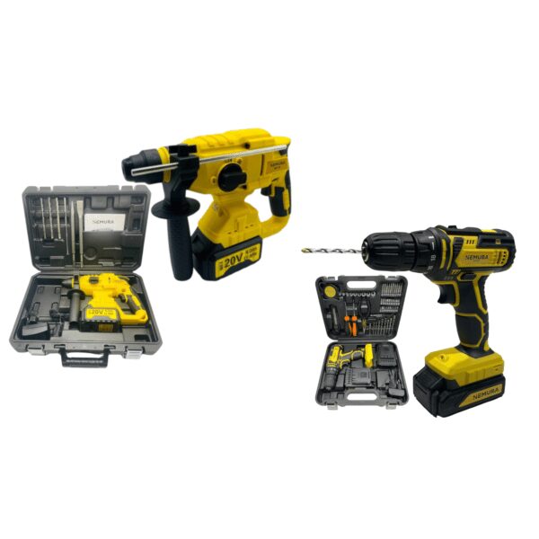 Pack 2 outils 20V - Perceuse Visseuse et Marteau Perforateur + 3 batteries + 2 mallettes de rangement + 2 Chargeurs