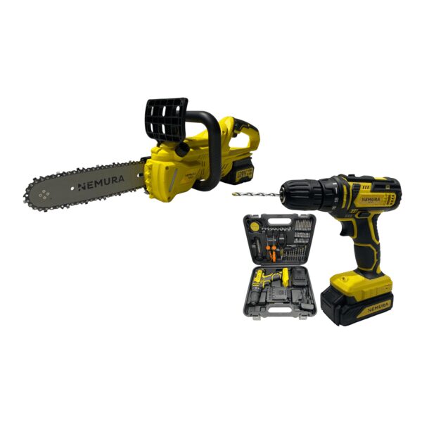 Pack 2 outils 20V - Perceuse Visseuse et Tronçonneuse à batterie + 3 batteries + 1 mallette de rangement + 2 Chargeurs