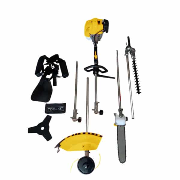 Débroussailleuse thermique multifonction 5en1 - 52cm3 (débroussailleuse, élagueuse, taille-haies, coupe-bordures, rallonge)