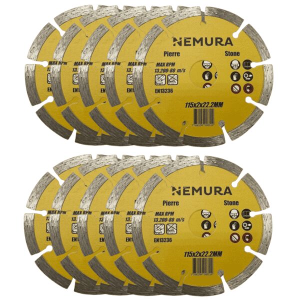 Lot de 10 disques diamant 115mm pour béton pierre et brique (115 X 2.0 X 22.2MM)