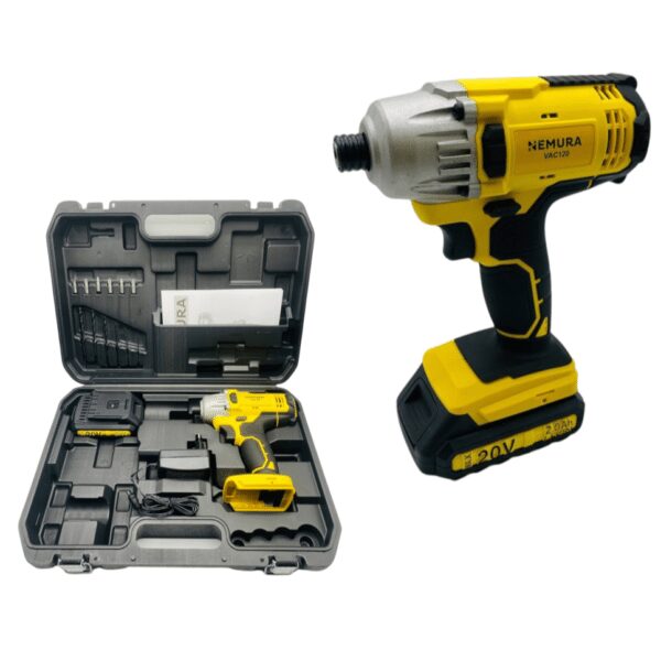 Visseuse à chocs sans fil NEMURA 20V + batterie 2Ah + chargeur rapide + malette de rangement avec embouts