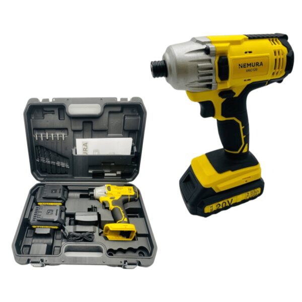 Visseuse à chocs sans fil NEMURA 20V + 2 batteries 2Ah + chargeur rapide + malette de rangement avec embouts