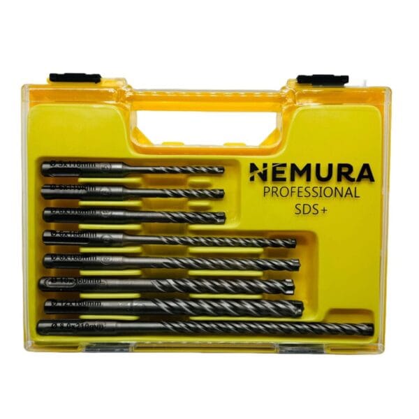 Coffret de 8 Forets SDS+ pour Béton Armé - Pointe en carbure de Tungstène renforcé et 4 taillants - Qualité professionnelle