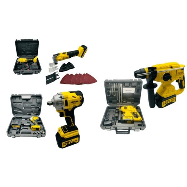 Pack 3 outils Clé a Chocs, Outil Multifonction, Marteau Perforateur + 2 batteries + Chargeur Rapide