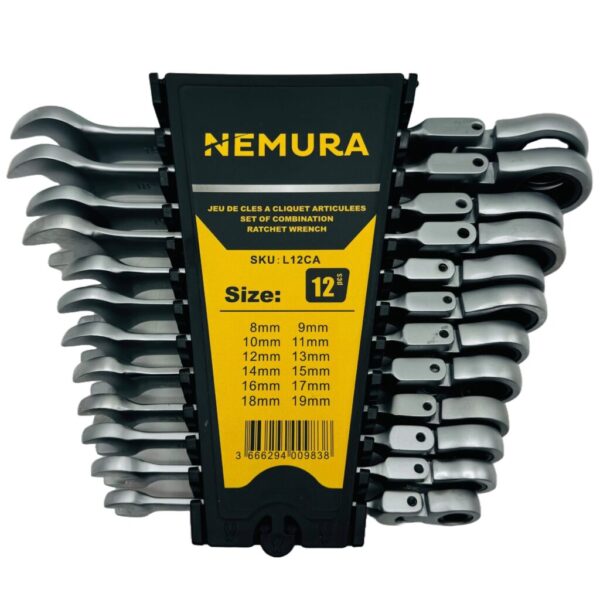 Jeu De 12 Clés à Cliquet Articulées 8-19mm - Acier Chrome Vanadium Haute Qualité
