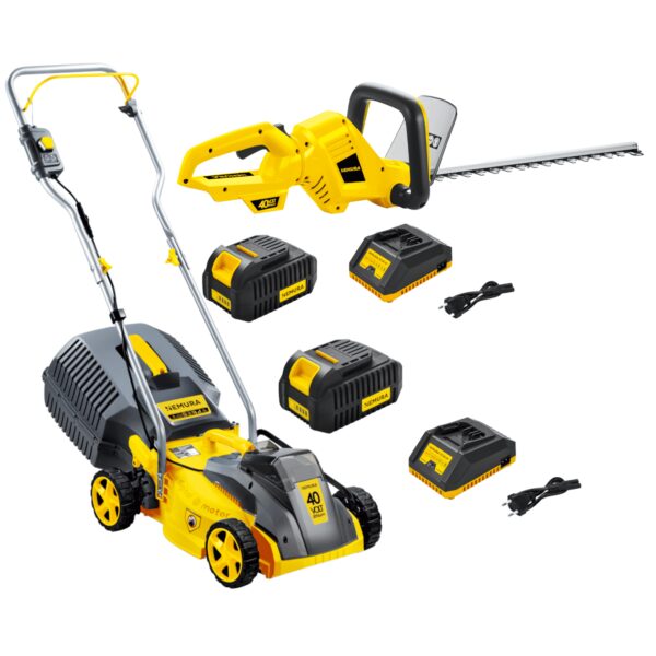 Pack 2 outils - Tondeuse 32cm à batterie 40V + Taille-haies à batterie 40V + 2 batteries + 2 chargeurs
