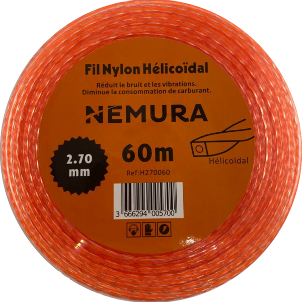 Bobine de fil nylon hélicoïdal Némura de 60 mètres pour débroussailleuse