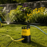 Pompe à eau Némura utilisée pour arroser un jardin pendant les fortes chaleurs